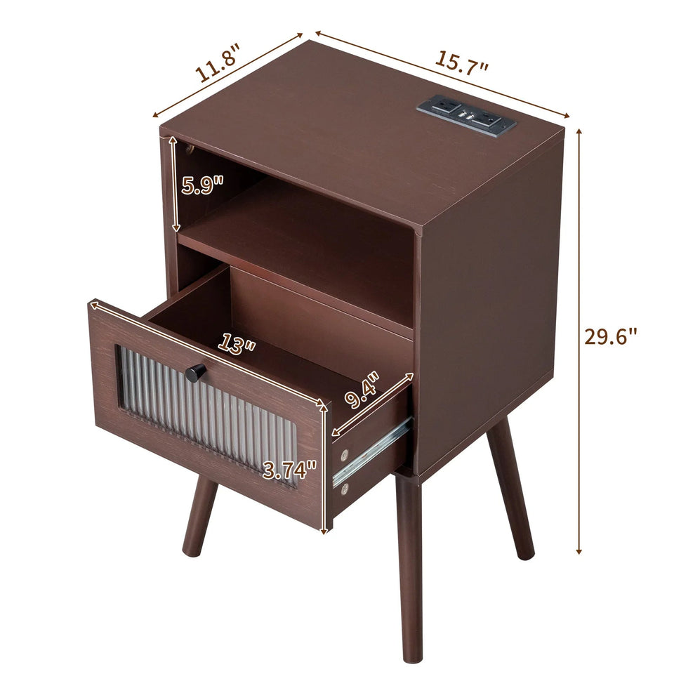 Wood Nightstand End Side Table with 1 Drawer for Living Room, Bedroom Aimak Store