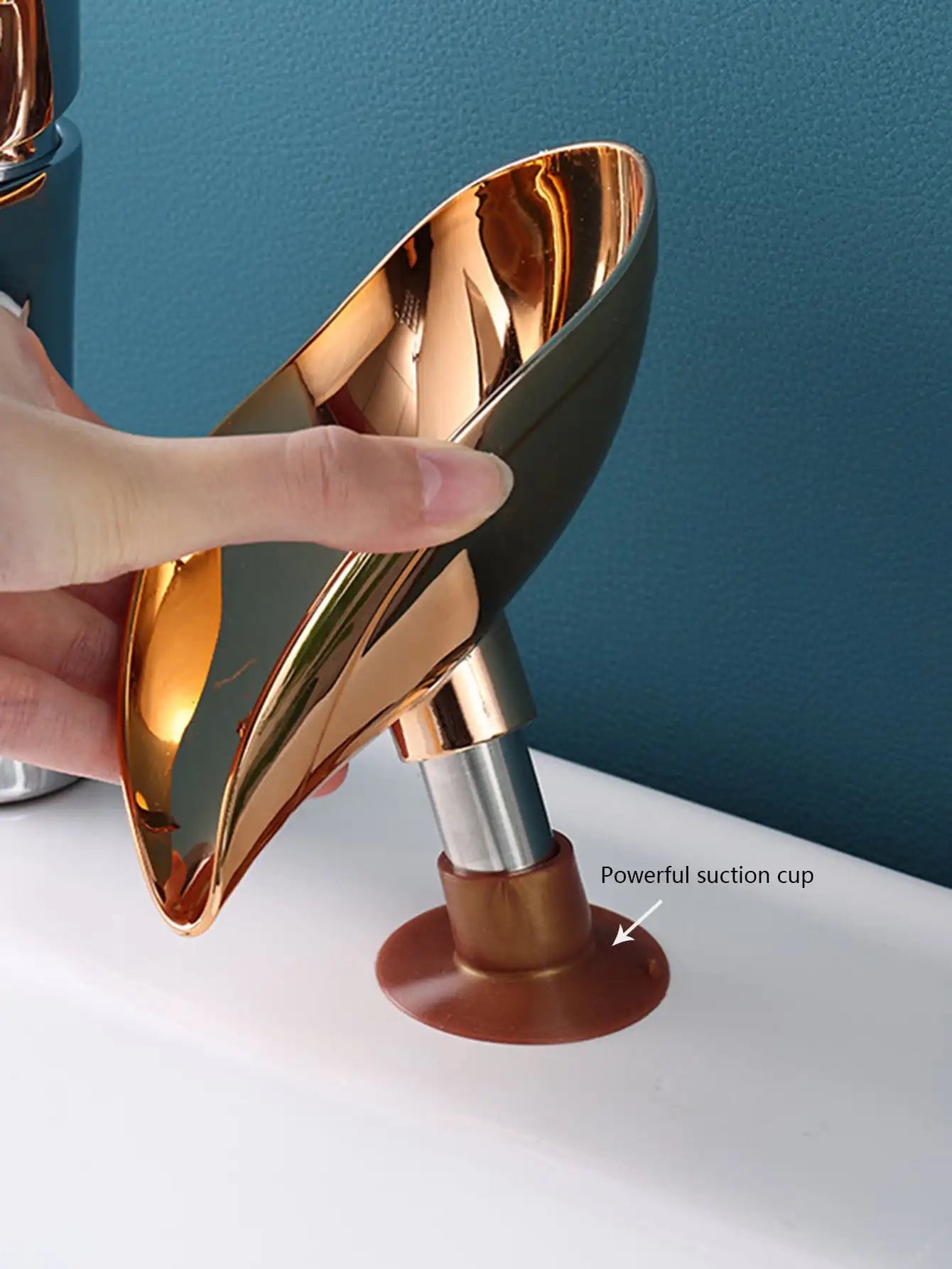 1pc- Gold Leaf shaped Soap tray Bathroom Toilet perforation-free drain soap rack Soap box