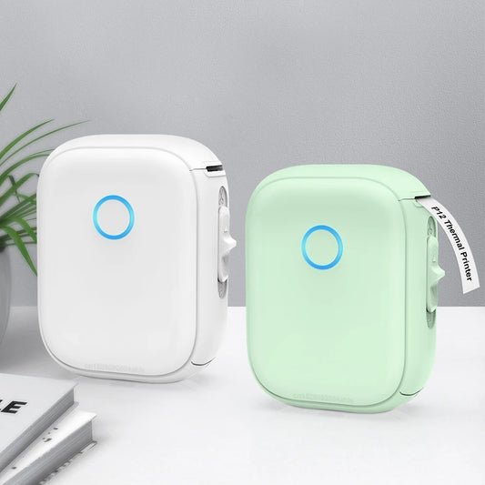 Potable Mini Printer P12 Adhesive Label Printer No Ink Printing Bluetooth Pocket Labeller with Cutter or 3PK Continue Label Roll