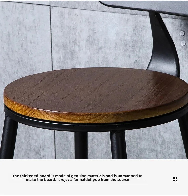 American Style Iron Bar Chair Coffee Shop Milk Tea Shop High Chairs Retro Backrest Seat Solid Wood Sitting Face Counter Stool Aimak Store