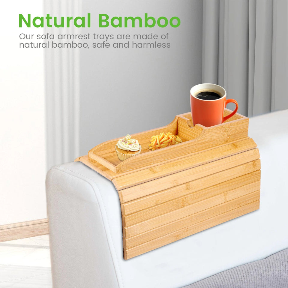 Couch Cup Holder Bamboo Wood Sofa Armrest Tray Foldable Sofa Cup Holder Anti-Slip Couch Arm Cup Holder Sofa Side Storage Tray Aimak Store