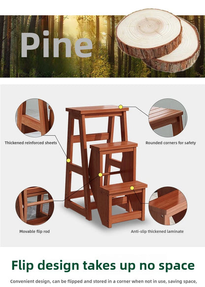 Innovative Multifunctional Household Ladder: Solid Wood Folding Storage, Dual-Use Ladder Chair, Climbing Stool for Home