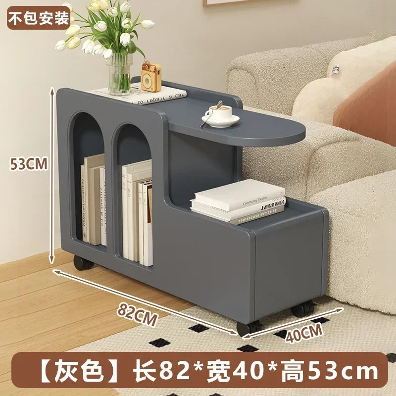 Movable Side Table with Storage Rack Cream Style End Table for Sofa Coffee Table Bedroom and Living Room Aimak Store