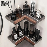 Bathroom Shelf Corner Space Aluminum Wood Bathroom Triangle Basket Shower Room Storage Rack Wall Mounted Aimak Store