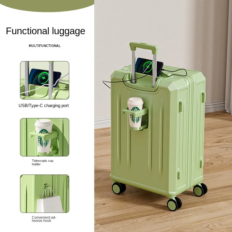 KO-KU 2024 Suitcase Set Female 20 Inch Boarding Suitcase USB/Type-C Port Water Cup Holder 26/28 inch Male Large Capacity Luggage Aimak Store