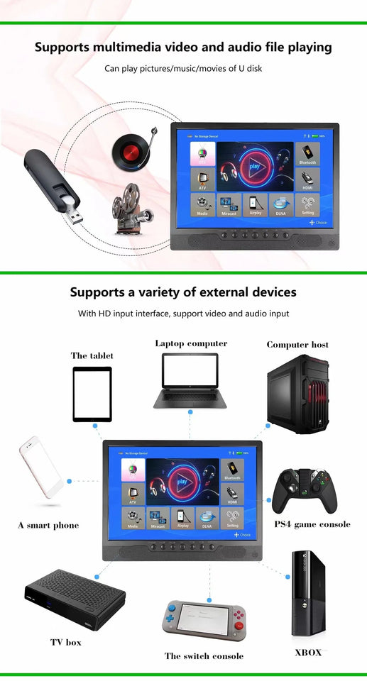 17.3 Inch Portable TV  12 Volt TV DVB-T2 Digital Battery TV for Car Suitable for Outdoor and Kitchen Use Aimak Store