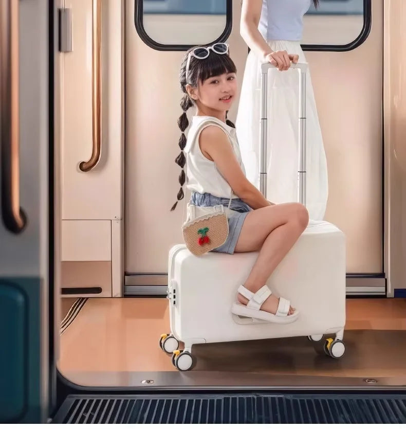 Travel suitcases can sit and ride children's luggage new lazy walking children trolley case boys girls wooden horse suitcase Aimak Store