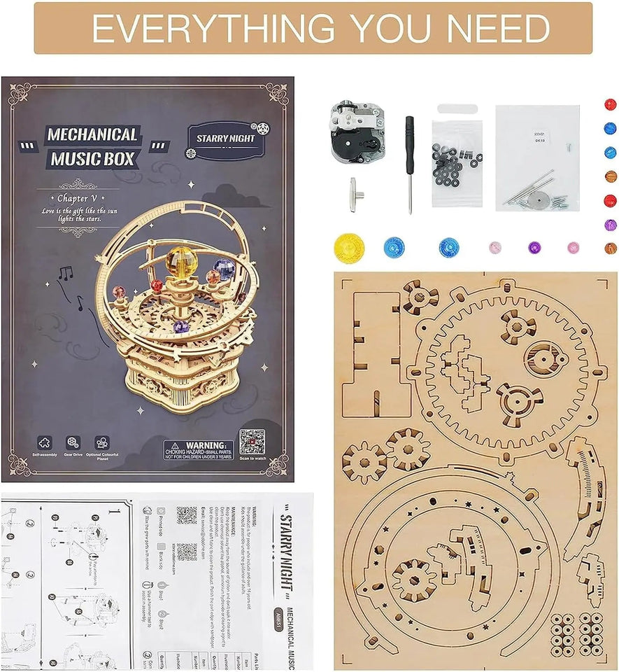 Robotime Rokr Music Box 3D Puzzle Wooden Model Kits Mechanical Building Craft Kits for Children Kids - AMK51 Starry Night Aimak Store