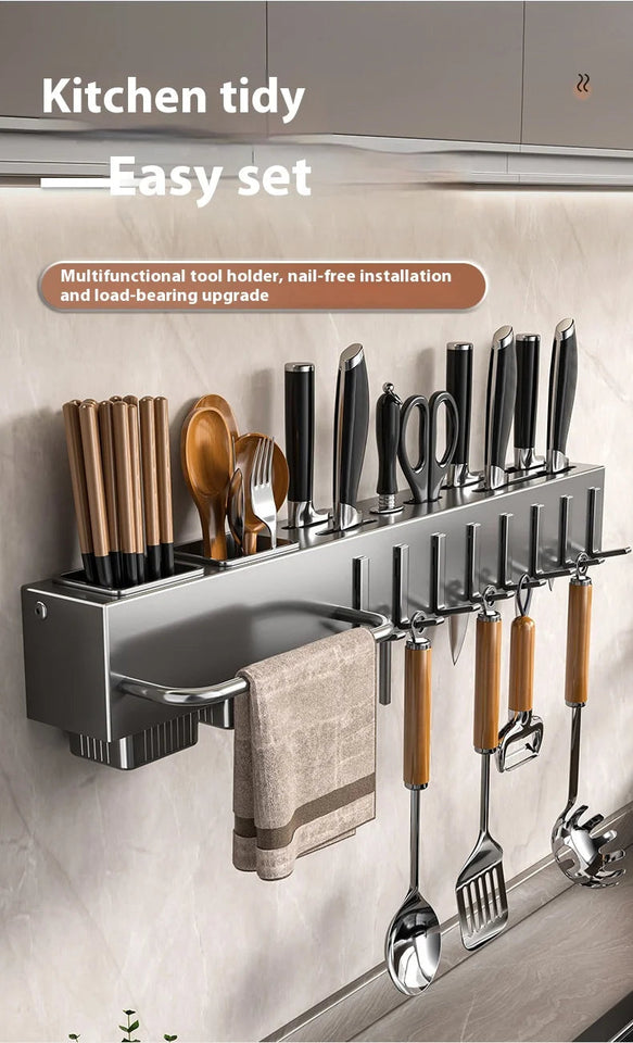 No Drill Wall Mounted Knife Holder Compact Organizer for Kitchen Utensils Cutlery Storage Space Saving Easy Install Aimak Store