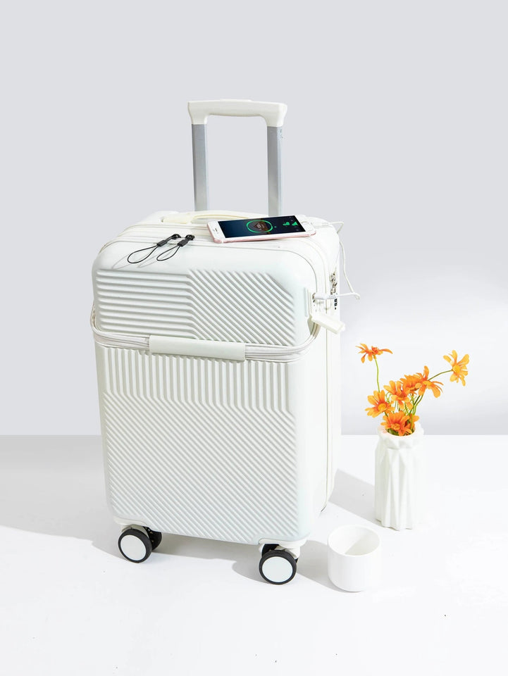 Fashionable semi open rechargeable striped simple large capacity luggage compartment with side hooks and universal wheels Aimak Store