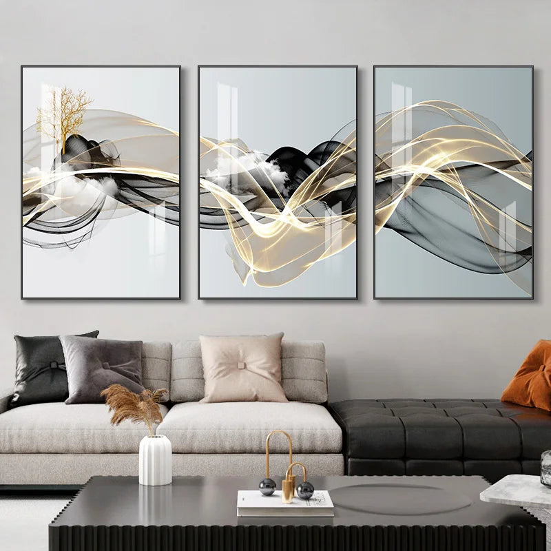 3 Nordic Luxury Ribbon Abstract Wall Art Landscape Modern Poster Print Picture Living Room Home Decorative Painting Aimak Store