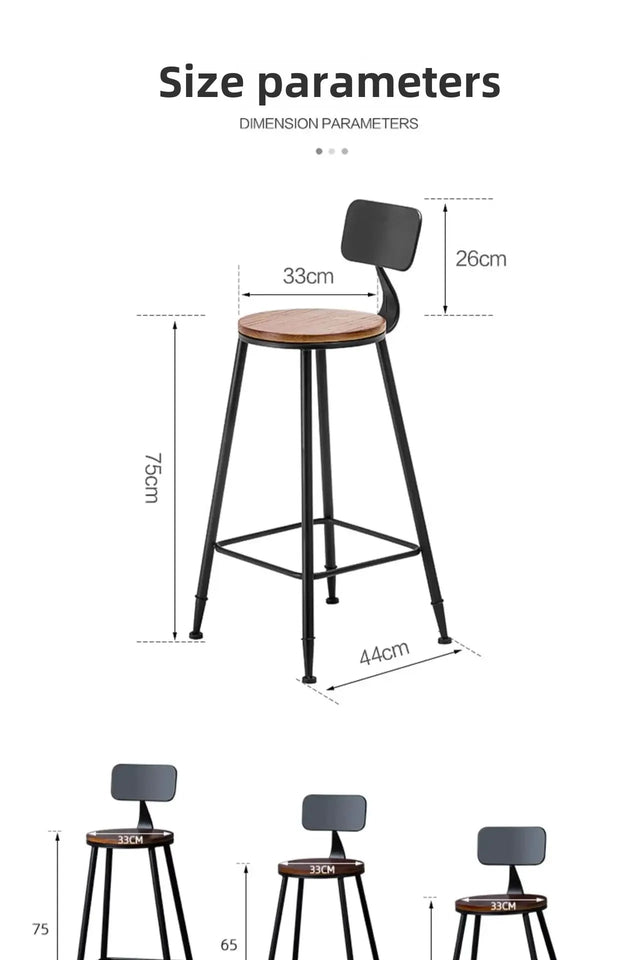 American Style Iron Bar Chair Coffee Shop Milk Tea Shop High Chairs Retro Backrest Seat Solid Wood Sitting Face Counter Stool Aimak Store