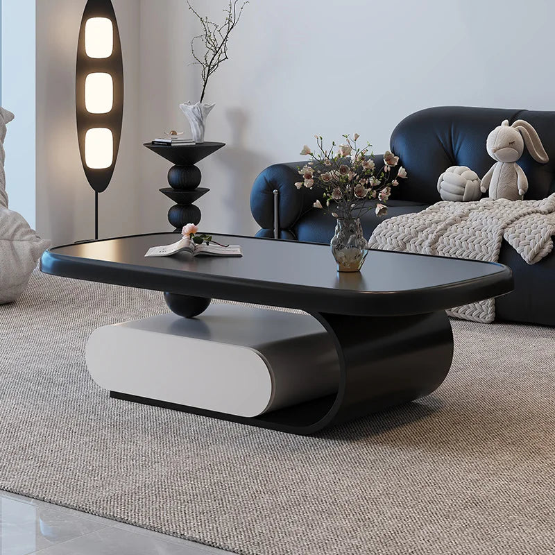 Medieval walnut coffee table living room home modern simple small apartment oval black and white designer coffee table Aimak Store