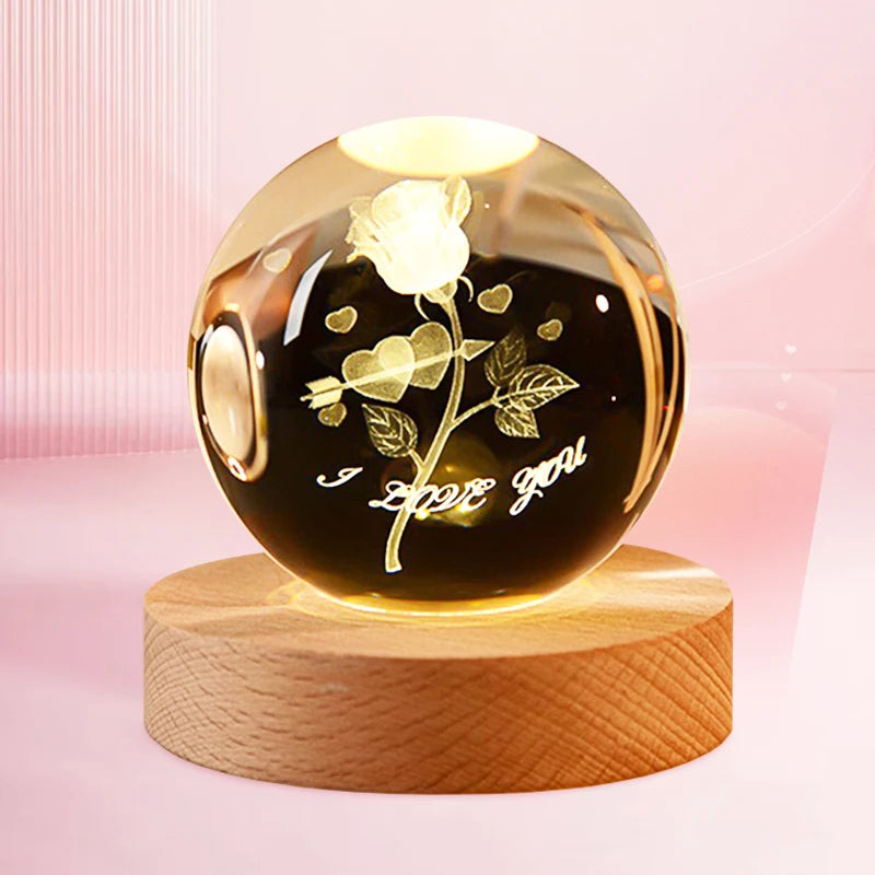 3D Crystal Ball Creative Valentine's Day Mother's Day Gift Rose Love Cloud Crystal Room Desktop Decoration Boy Girl Gifts Aimak Store