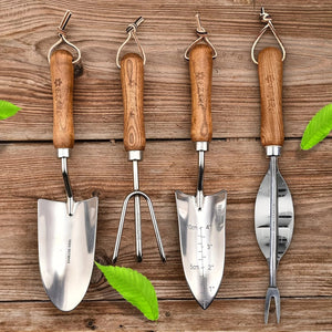 4pcs/set Heavy-duty Garden Tool,Durable Stainless Steel And A Sturdy Wooden Handle. Includes Hand Shovel, Trowel, Garden Rake Aimak Store