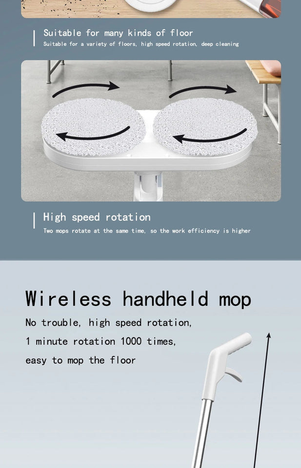 Electric Water Mop Cleaner Machine 360° Rotatable Spin Cleaning Mop Squeeze Wet and Dry Use Hand Push Household Floor Cleaning Aimak Store