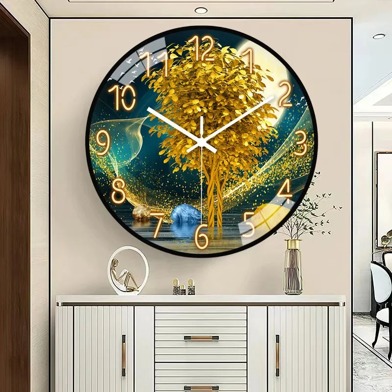 8 Inch Glass Wall Clock Modern Design Chinese Style Series Art Round Mute Creative Hanging Home Living Room Bedroom Decoration Aimak Store