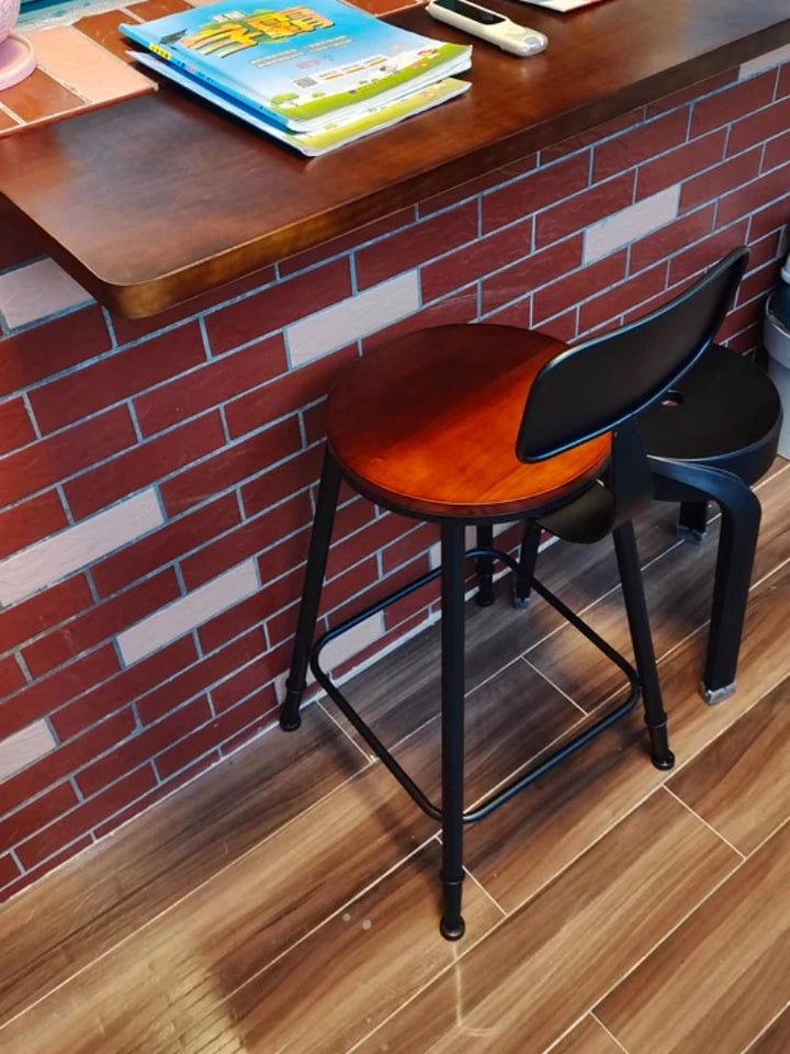 American Style Iron Bar Chair Coffee Shop Milk Tea Shop High Chairs Retro Backrest Seat Solid Wood Sitting Face Counter Stool Aimak Store