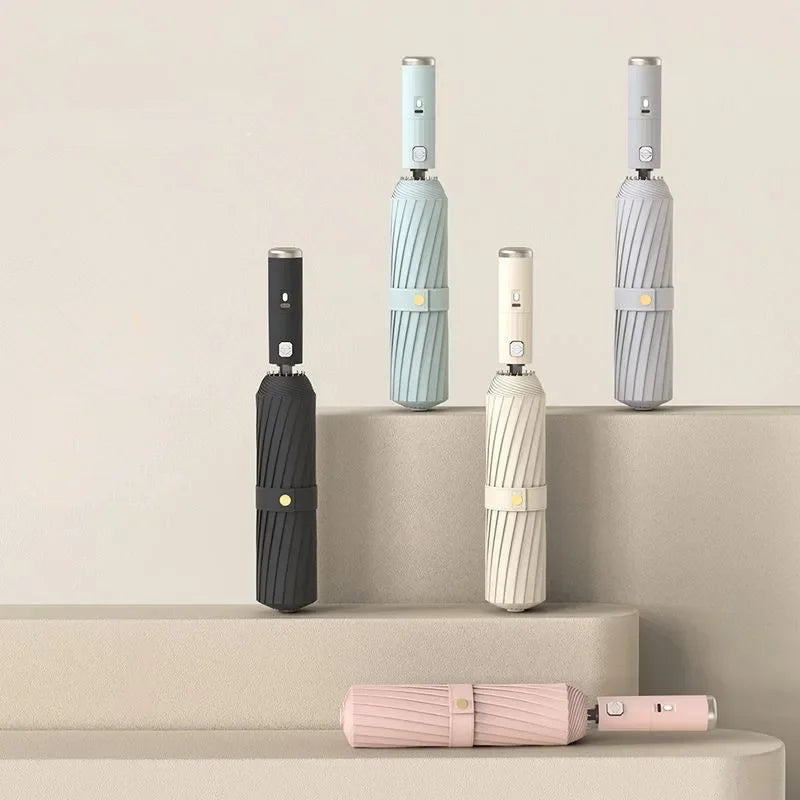 Folding Umbrella with Fan USB Charge Cool Ultra-light Parasol Black Coating Sun-resistant Umbrellas with Gift Box Aimak Store