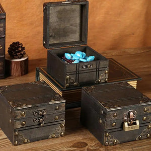 1Pcs Mini Wooden Storage Box Case Jewellery Cufflinks Chest Small Gift Vintage Treasure Lock Box Desktop Organizer For Home Kids Aimak Store