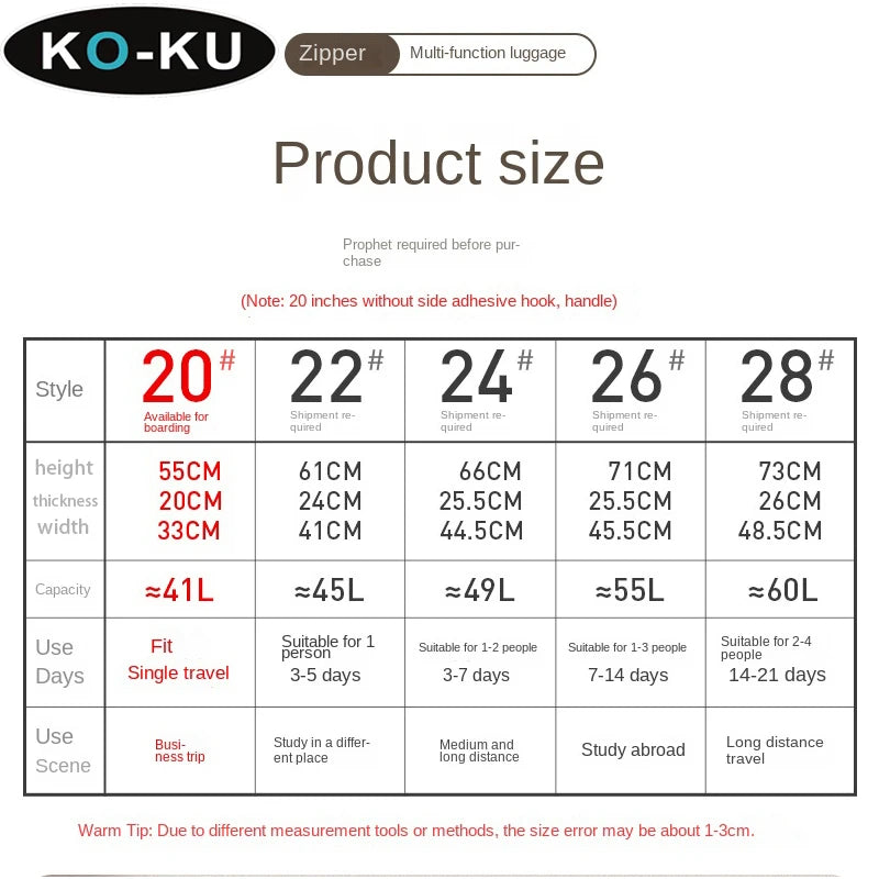 KO-KU 2024 Suitcase Set Female 20 Inch Boarding Suitcase USB/Type-C Port Water Cup Holder 26/28 inch Male Large Capacity Luggage Aimak Store