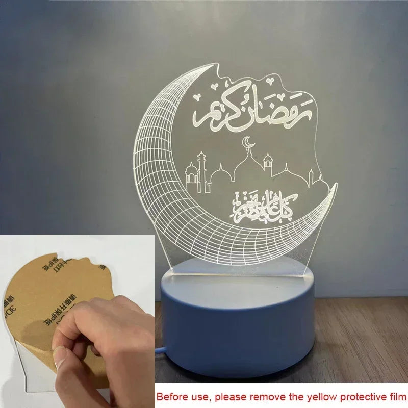 3D Moon Castle Acrylic LED Night Light Eid Mubarak Festival Ornaments Islamic Muslim Party Supplies 2025 Ramadan Home Decoration Aimak Store