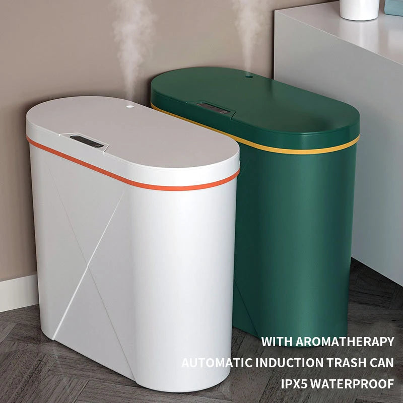 15L Aromatherapy Smart Sensor Trash Can Garbage Bin Electronic Trash Bin Narrow Toilet Rubbish Wastebasket for Home Kitchen Bath Aimak Store