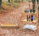 Camping Tables Outdoors Folding Table Portable Camping Wood Shelf Outdoor Portable Storage Rack Multi-Layer Foldable Bamboo Rack Aimak Store