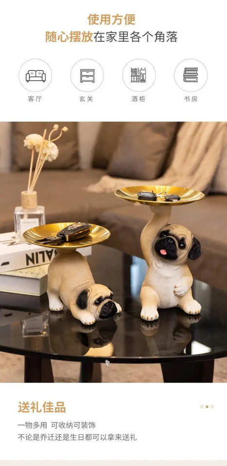 Creative Pug Statue Storage Tray Cute Dog Key Candy Snack Storage Plate Animal Sculpture Ornaments Office Tabletop Decor муравьи Aimak Store