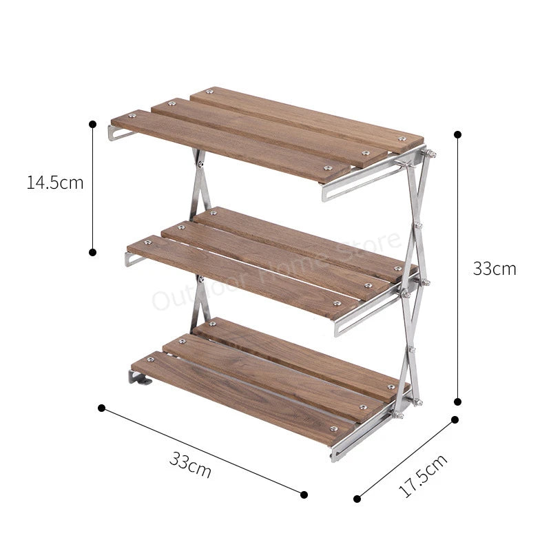 Camping Folding Shelf Outdoor Garden Wood Coffee Table Portable Lightweight Storage Rack Picnic Tourist Adjustable Shell Table Aimak Store