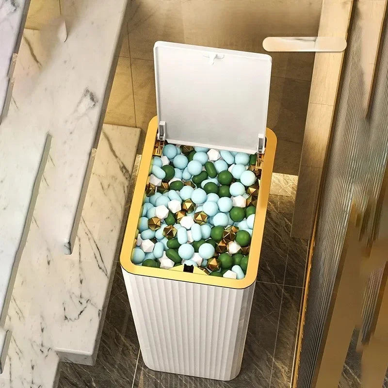 12/15L Trash Can with Lid Semi Automatic Luxury Slim Large Capacity Bin Toilet Living Kitchen Bedroom Waterproof Garbage Bin Can Aimak Store