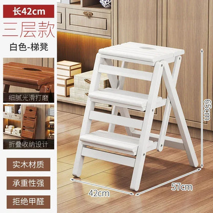 Multi-functional Bamboo Wood Folding Ladder Chair Kitchen Hat Rack 2 Step Ladder Province Space Stair Chair Plant Rack Furniture