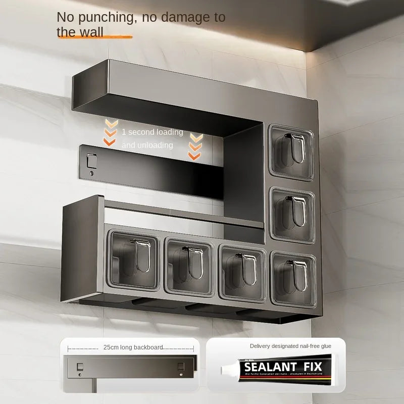 Kitchen seasoning rack wall hanging non-punching multi-functional storage seasoning jar household a complete set of combinations Aimak Store