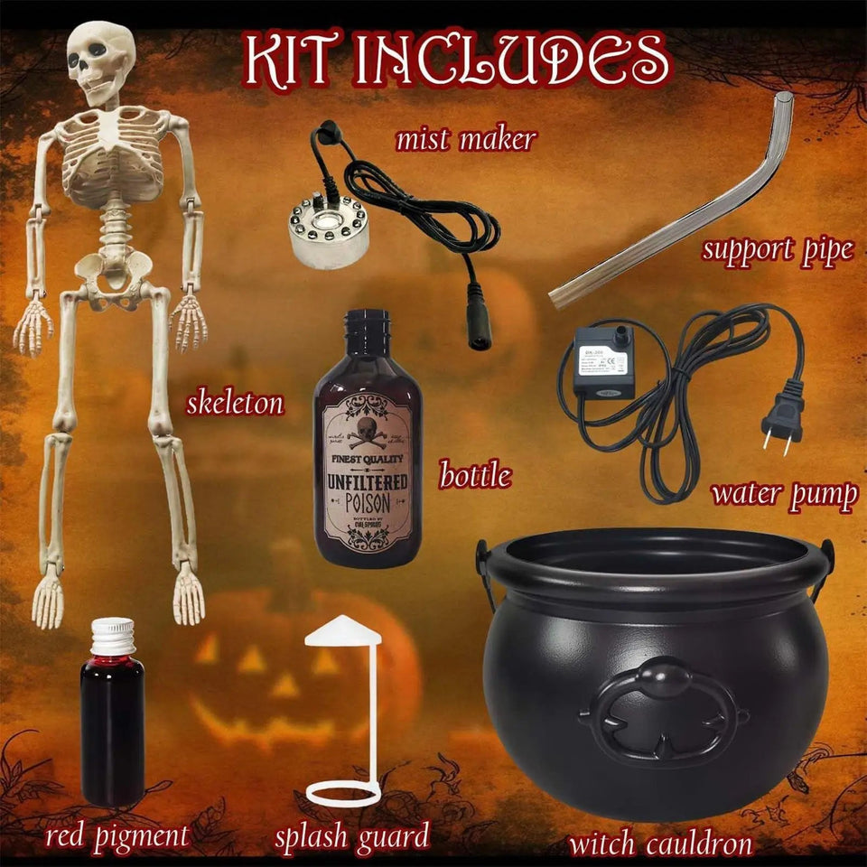 Halloween Cauldron Potion with Floating Potion Bottles and Diffuser floating potion bottles and skull-shaped Festive Spooky Prop Aimak Store