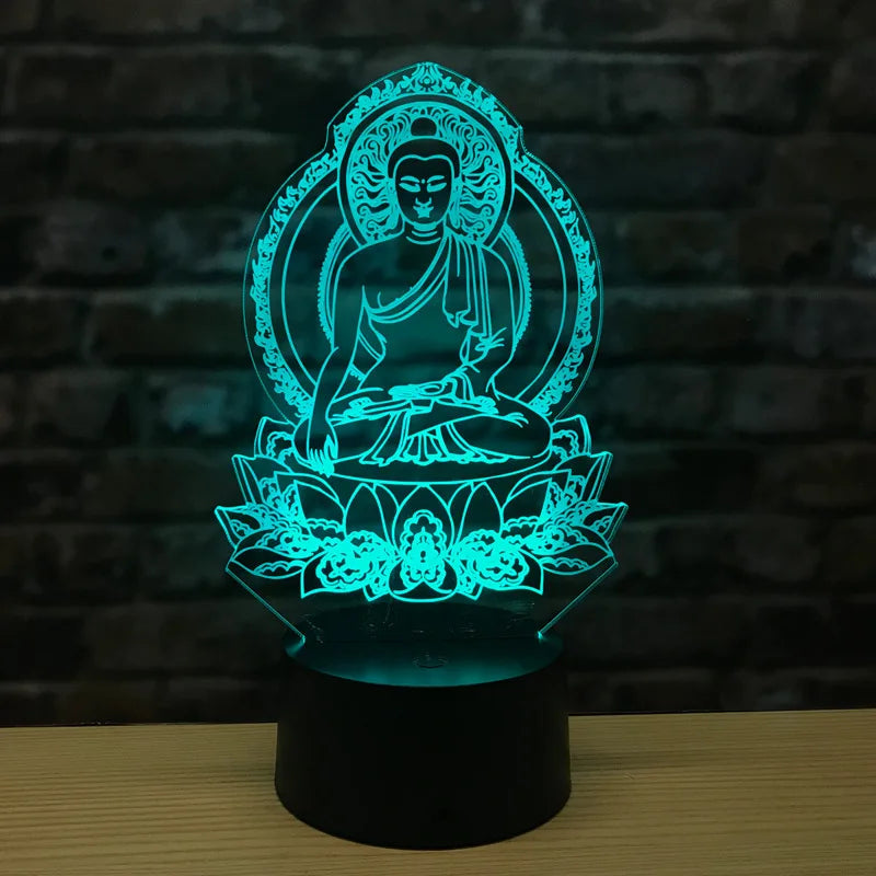 Sakyamuni 3D Night Light LED Colorful Visual Buddha Lamp 7 Color Changing Acrylic USB Table Bedside Lamp Birthday Christmas Gift Aimak Store