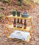 Camping Tables Outdoors Folding Table Portable Camping Wood Shelf Outdoor Portable Storage Rack Multi-Layer Foldable Bamboo Rack Aimak Store