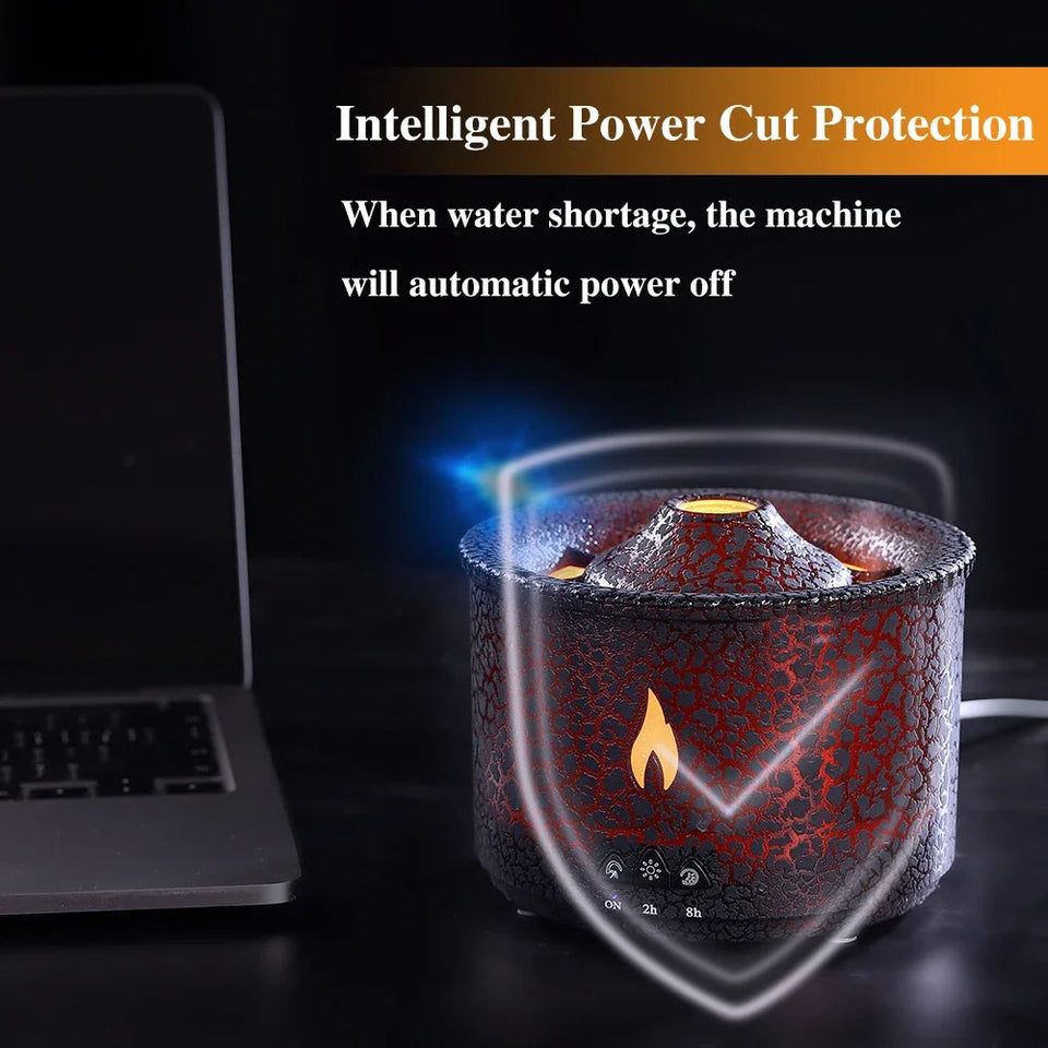 Volcano Flame Air Humidifier Light Ultrasonic Essential Oil Aroma Diffuser for Home Room Fragrance Jellyfish Mist Smoke Steamers Aimak Store