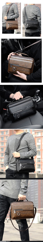 Men'S Briefcase Shoulder Business Square Tote PU Leather Cross Handbag Messenger Crossbody Square Side Phone Pouch Hand Bag Male Aimak Store