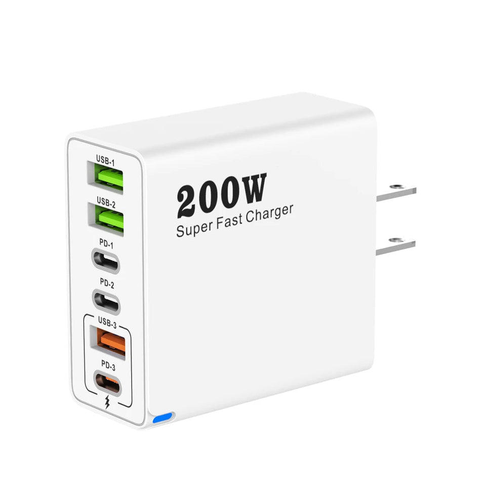 200W 6 Port USB C Charger Super Fast Charging PD3.0 USB C Type C Mobile Phone Charger For iPhone 16 SE4 Samsung Xiaomi ipad Aimak Store