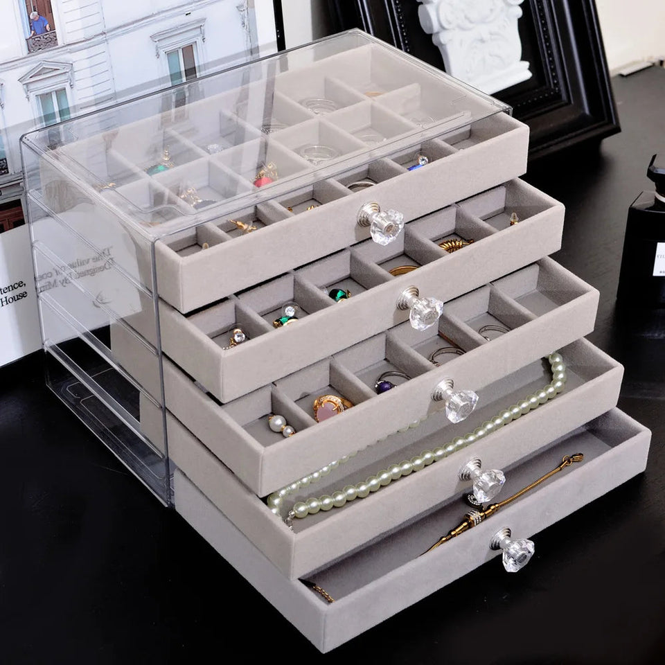 Acrylic Velvet Jewelry Organizer with 3 Drawers Stackable Display Storage Earrings Necklace Bracelets Box Holder Case for Women Aimak Store