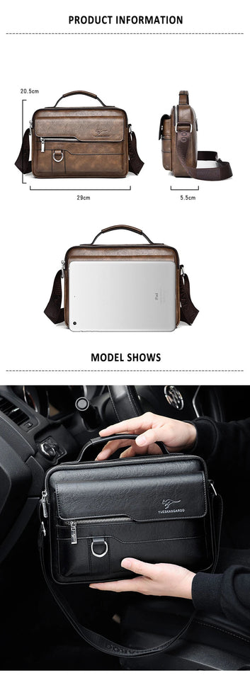 Men'S Briefcase Shoulder Business Square Tote PU Leather Cross Handbag Messenger Crossbody Square Side Phone Pouch Hand Bag Male Aimak Store