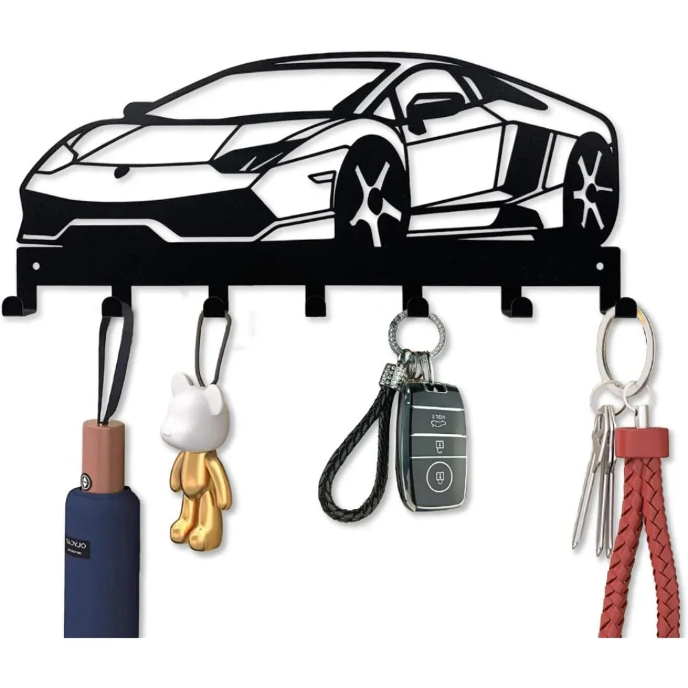Metal Key Holder for Wall, Car Metal Key Organizer Wall Decorative with 7 Hooks, Black Wall Mount Key Holder for Entryway Front Aimak Store