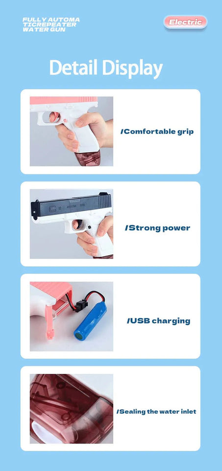 Electric Water Gun Automatic Squirt Toy Powerful Water Blaster Pistols Children Toys LED Light Pistol Summer Swimming Pool Party Aimak Store