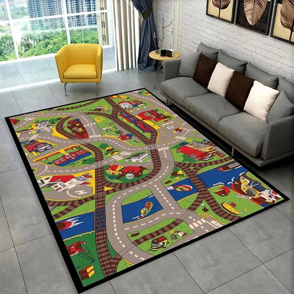 Child Playmat Highway City Traffic Playroom Area Rug Large Carpet Rug for Living Room Bedroom Decor Kids Play Non-slip Floor Mat Aimak Store