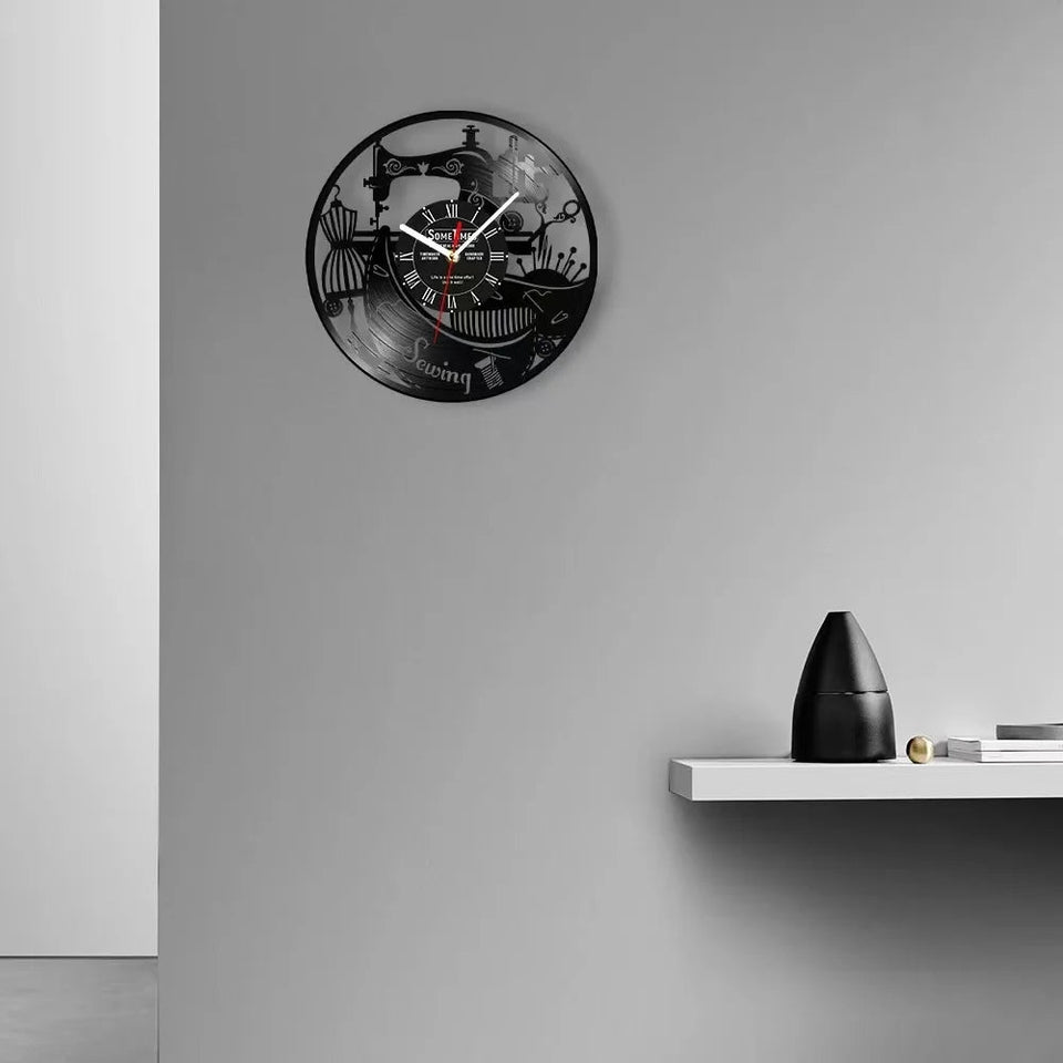 Sewing Machine Customization Vinyl Record Wall Clock Quilting Room Decoration Logo Personalized Tailor Name Clock Tailor Gift Aimak Store