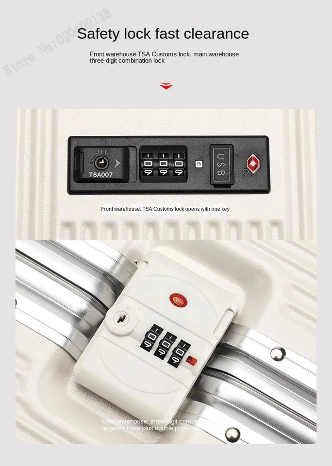 New Front Opening Suitcase Cabin Trolley Case 20/24/26/28 inch Aluminum Frame Large Capacity Luggage usb Charging TSA Lock Aimak Store