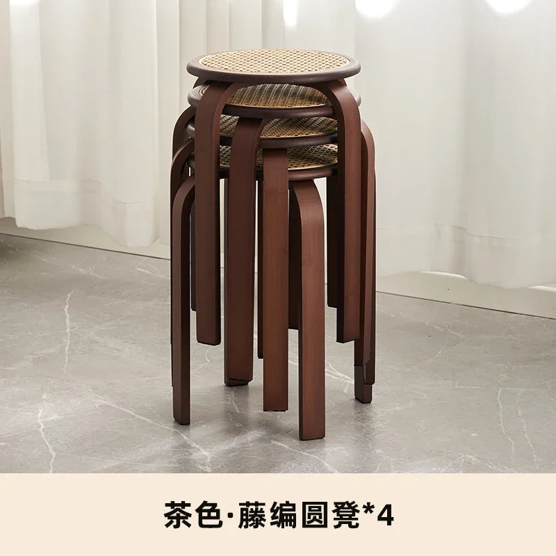 Bamboo Dining Stools Resin Rattan Woven Makeup Chair Stacking Storage Kitchen Seat Stable And Load-bearing Restaurant Furniture Aimak Store