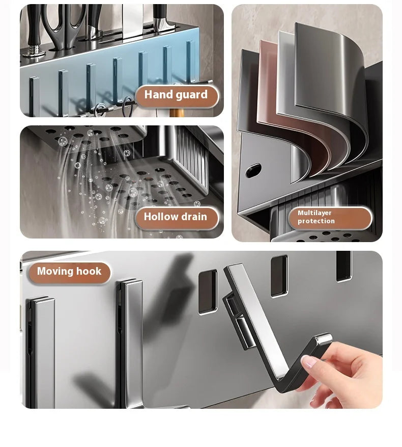 No Drill Wall Mounted Knife Holder Compact Organizer for Kitchen Utensils Cutlery Storage Space Saving Easy Install Aimak Store