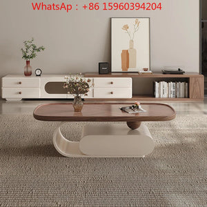 Medieval walnut coffee table living room home modern simple small apartment oval black and white designer coffee table Aimak Store
