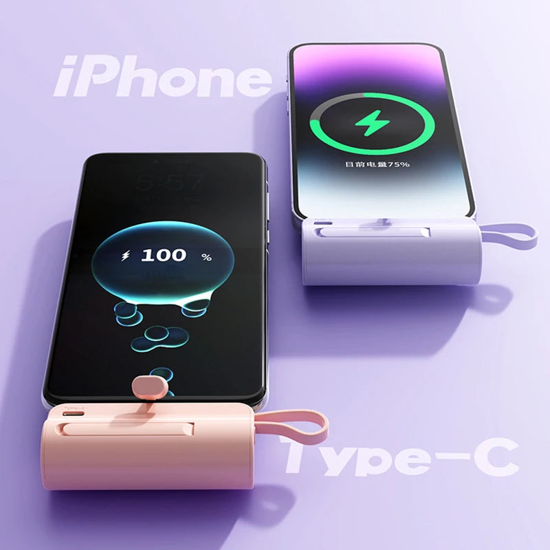 5000/10000/20000mAh 2IN1 Mini Power Bank Pocket External Battery Plug Portable Power Bank For iPhone Huawei Fast Charging Outdoo